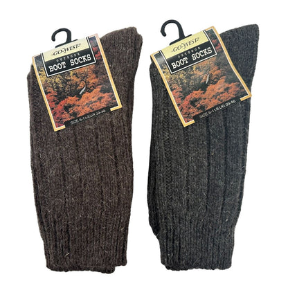 Go West Wool Blend Socks – 2 Pairs, Brown & Black, Size 6-11 / EUR 39-46