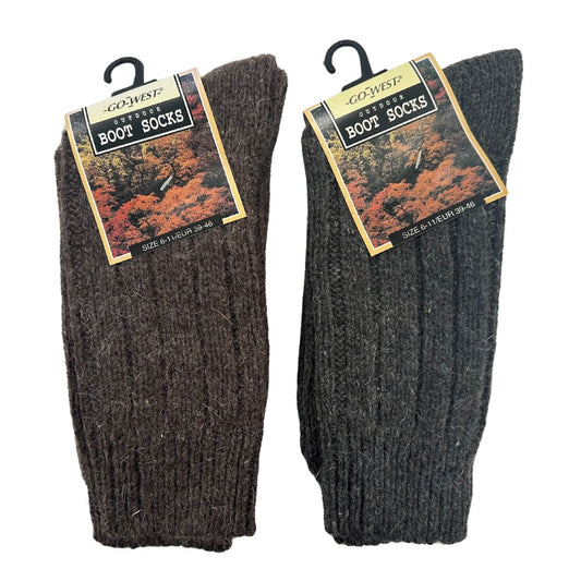 Go West Wool Blend Socks – 2 Pairs, Brown & Black, Size 6-11 / EUR 39-46