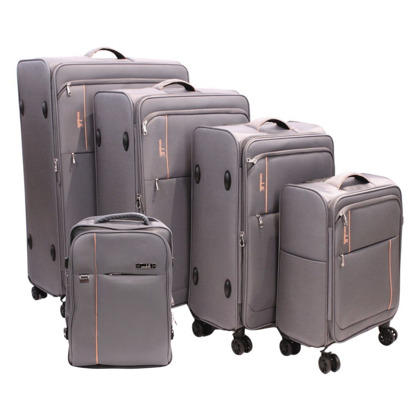 Condotti Apollo 5 piece Suitcase and Cabin Approved Backpack Set - 22", 24", 28", 32" Durable Spinner Luggage