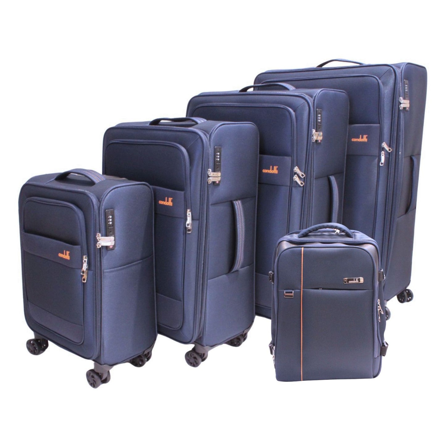 Condotti Triton 5 piece Suitcase and Cabin Approved Backpack Set - 22", 24", 28", 32" Durable Spinner Luggage