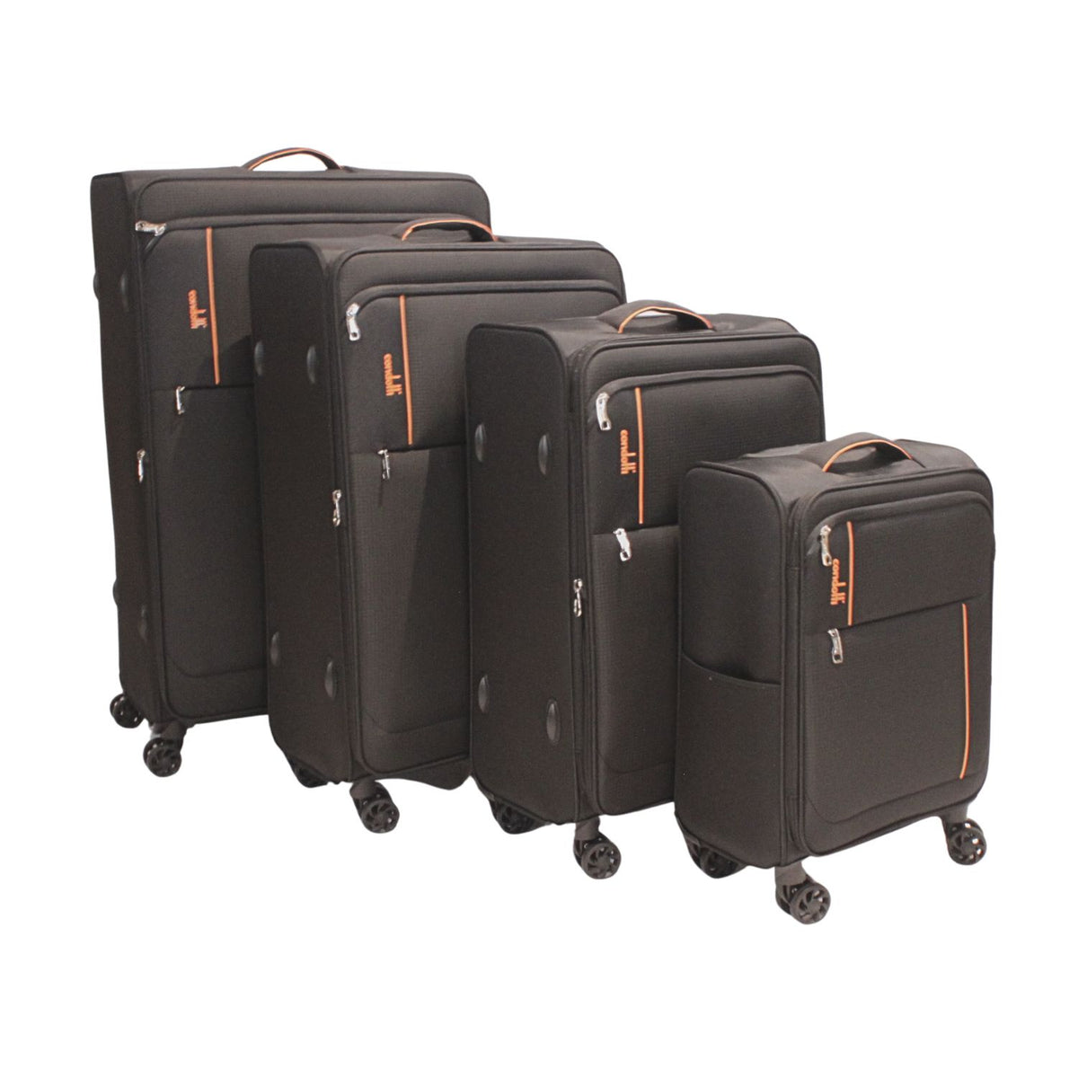 Condotti Apollo 4 Piece Suitcase Set – Black & Charcoal - 22” 24” 28” 32” Spinner Luggage