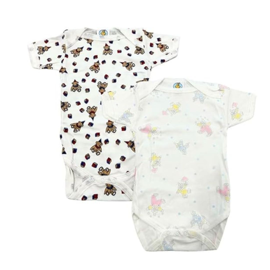 Junior Joy Printed Baby Bodysuits, 100% Combed Cotton, Pack of 2,Various Size