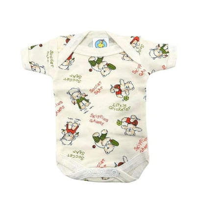 Junior Joy Premature Printed Baby Bodysuits, Cream Colour, 100% Combed Cotton, Short Sleeves, Machine Washable, Pack of 2