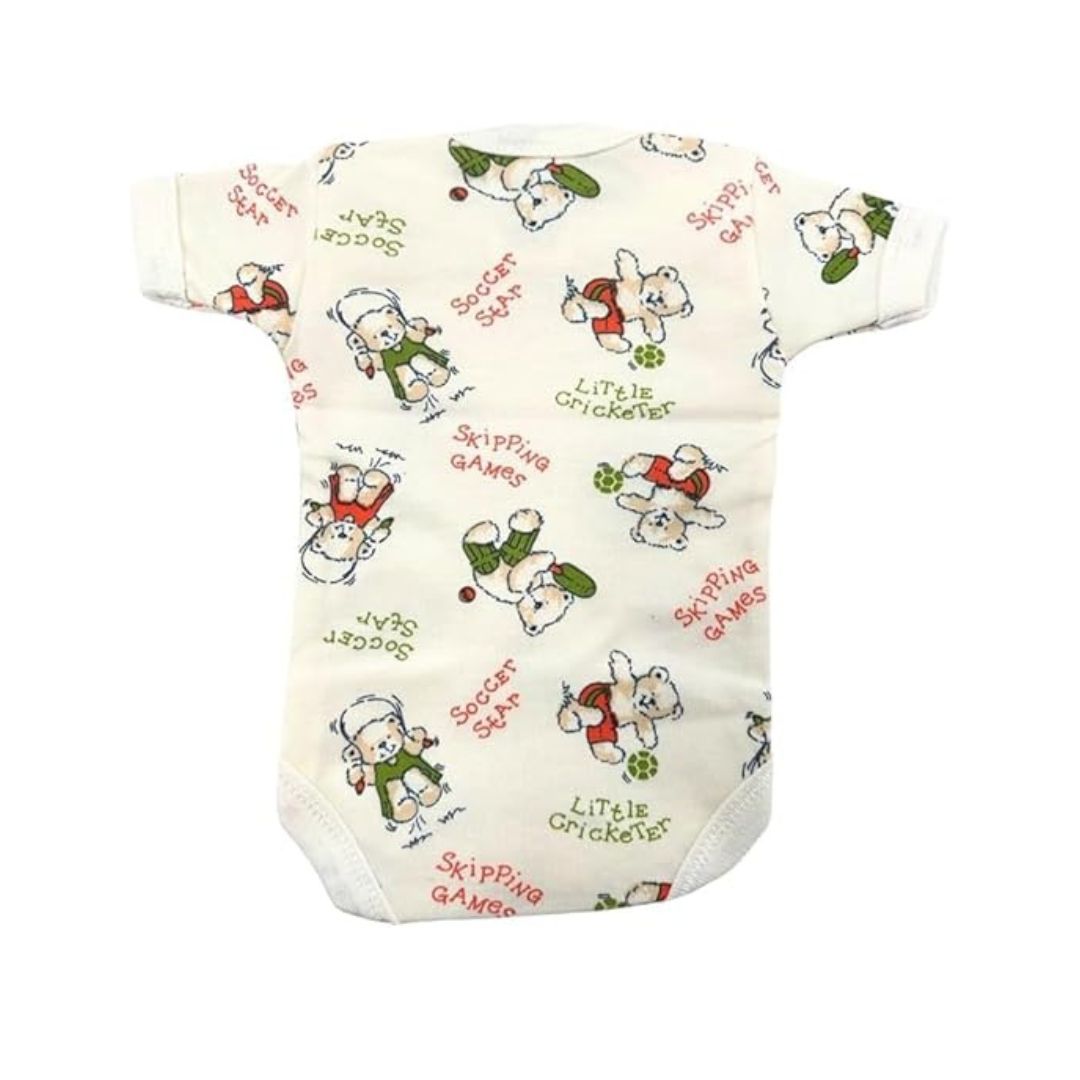 Junior Joy Premature Printed Baby Bodysuits, Cream Colour, 100% Combed Cotton, Short Sleeves, Machine Washable, Pack of 2