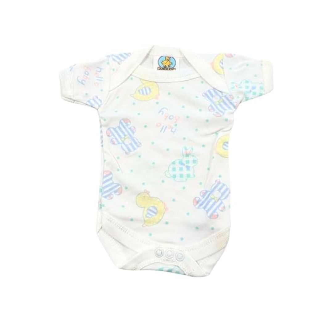 Junior Joy Baby Bodysuits – 3 Pack Printed Cotton for Premature Babies | Short Sleeve, Envelope Neck, Easy Nappy Change