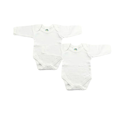 Junior Joy Baby Bodysuits – 2 Pack White, Long Sleeve, Envelope Neck, Super Soft Cotton, Various Size