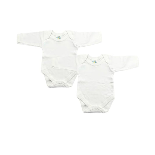 Junior Joy Baby Bodysuits – 2 Pack White, Long Sleeve, Envelope Neck, Super Soft Cotton, Various Size