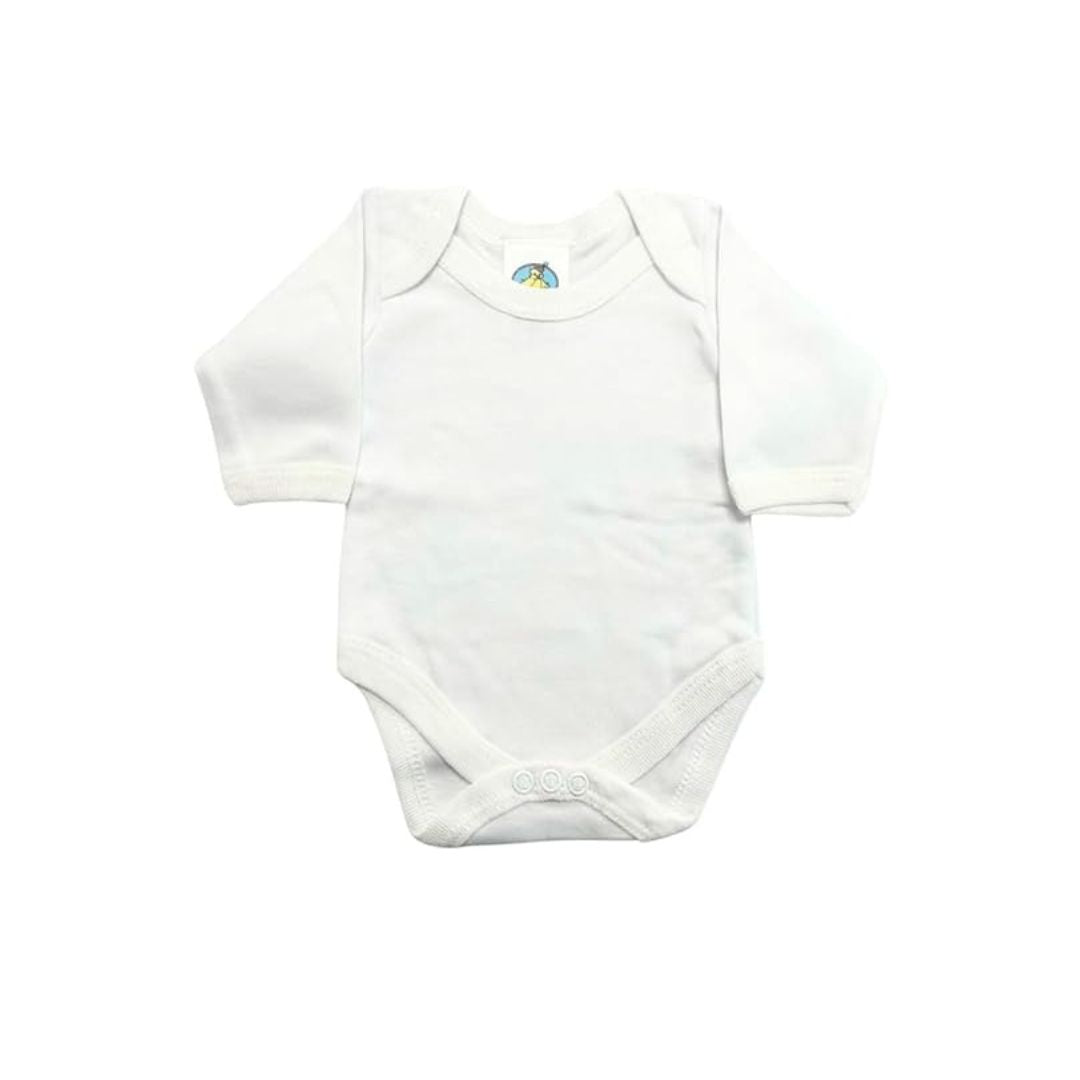 Junior Joy Baby Bodysuits – 2 Pack White, Long Sleeve, Envelope Neck, Super Soft Cotton, Various Size