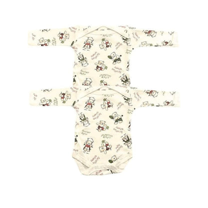 Junior Joy Baby Bodysuits – 2 Pack Cream Printed for Premature Babies | Long Sleeve, Envelope Neck, Easy Nappy Change