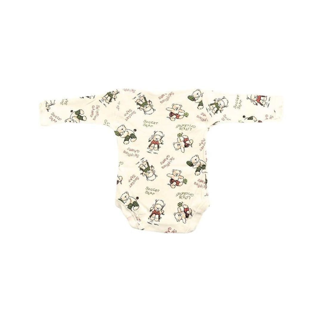 Junior Joy Baby Bodysuits – 2 Pack Cream Printed for Premature Babies | Long Sleeve, Envelope Neck, Easy Nappy Change