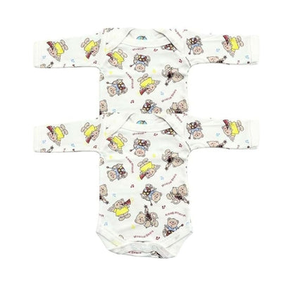 Junior Joy Baby Bodysuits – 2 Pack White Printed for Premature Babies | Long Sleeve, Various Design