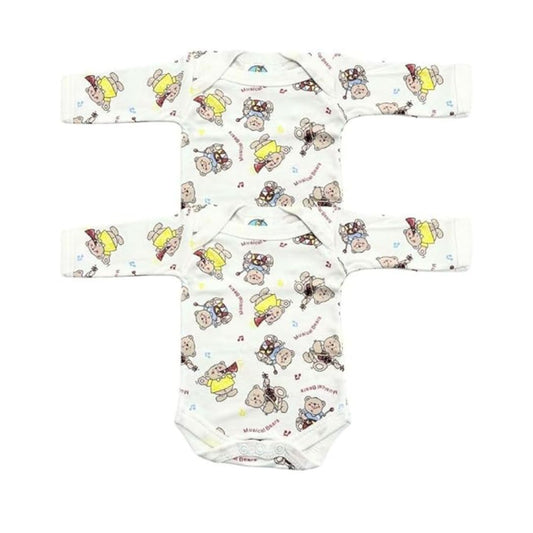 Junior Joy Baby Bodysuits – 2 Pack White Printed for Premature Babies | Long Sleeve, Various Design