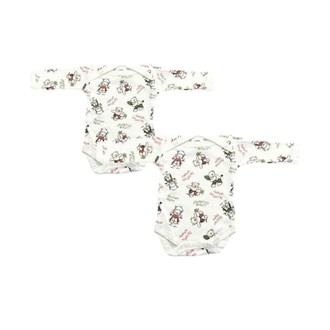 Junior Joy Baby Bodysuits – 2 Pack White Printed for Premature Babies | Long Sleeve, Various Design