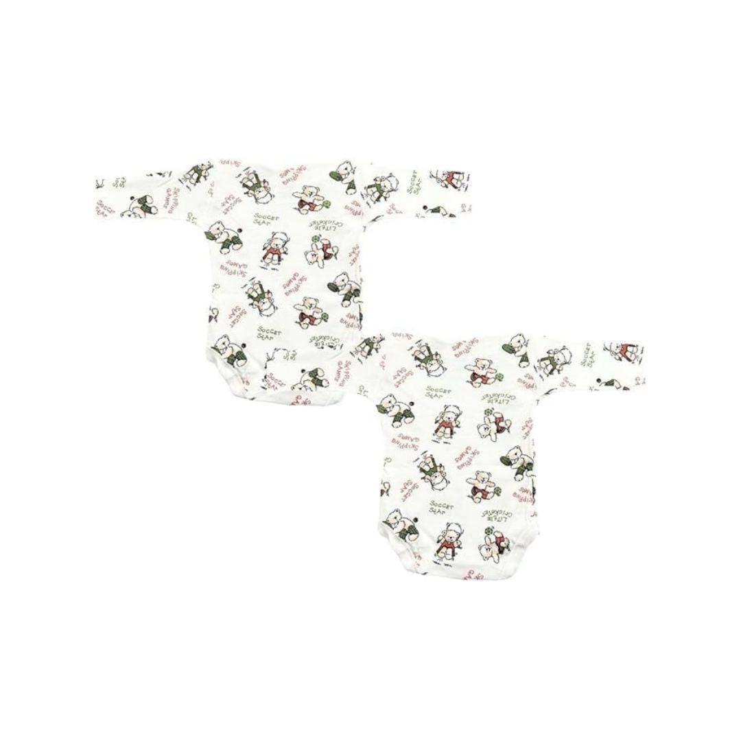 Junior Joy Baby Bodysuits – 2 Pack White Printed for Premature Babies | Long Sleeve, Various Design