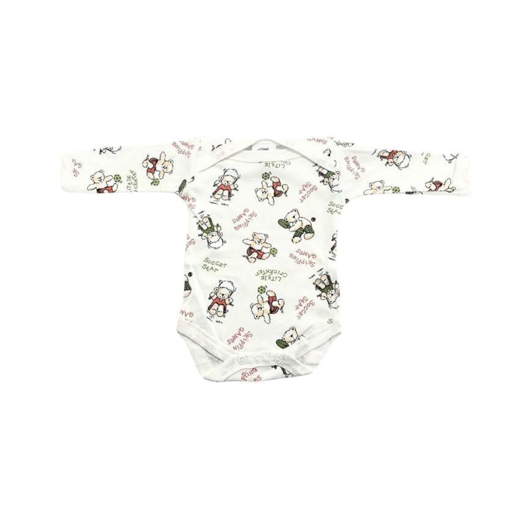 Junior Joy Baby Bodysuits – 2 Pack White Printed for Premature Babies | Long Sleeve, Various Design