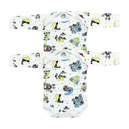 Junior Joy Baby Bodysuits – 2 Pack White Printed for Premature Babies | Long Sleeve, Various Design