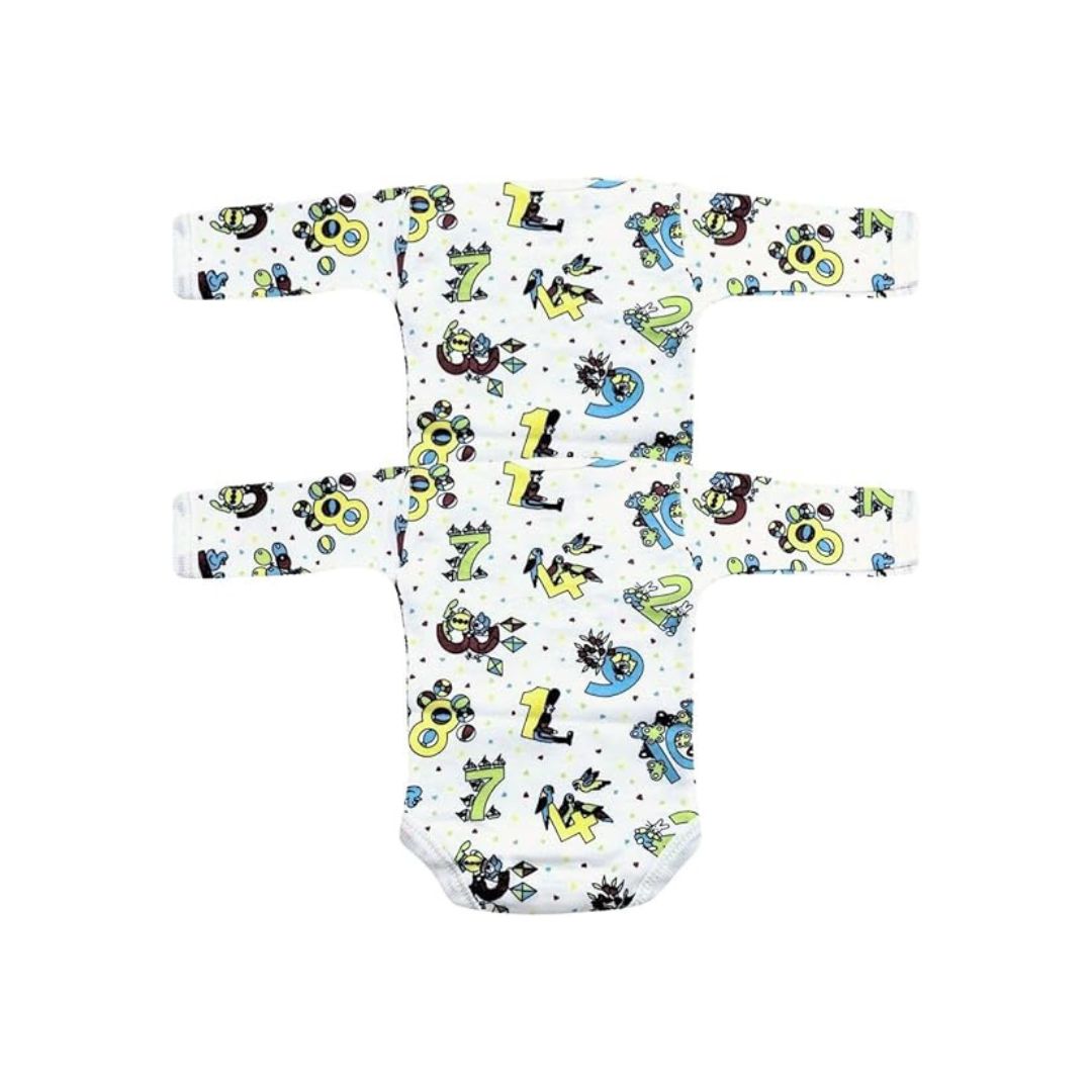 Junior Joy Baby Bodysuits – 2 Pack White Printed for Premature Babies | Long Sleeve, Various Design