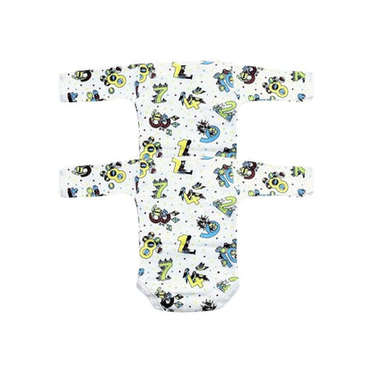 Junior Joy Baby Bodysuits – 2 Pack White Printed for Premature Babies | Long Sleeve, Various Design