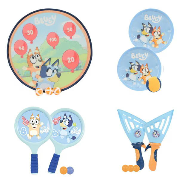 Bluey 4in1 Bumper Box Garden Games Includes Bat and Ball, Scatch, Sticky Target Shot, Pop and Catch