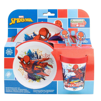 Stor Spiderman Moving Target 5 Piece Non Slip Kids Dinner Set