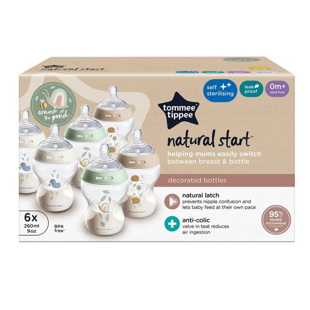 Tommee Tippee Natural Start Anti-Colic Baby Bottles 260ml Pack of 6 with Slow Flow Teats