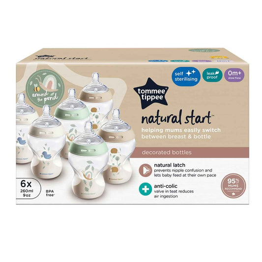 Tommee Tippee Natural Start Anti-Colic Baby Bottles 260ml Pack of 6 with Slow Flow Teats