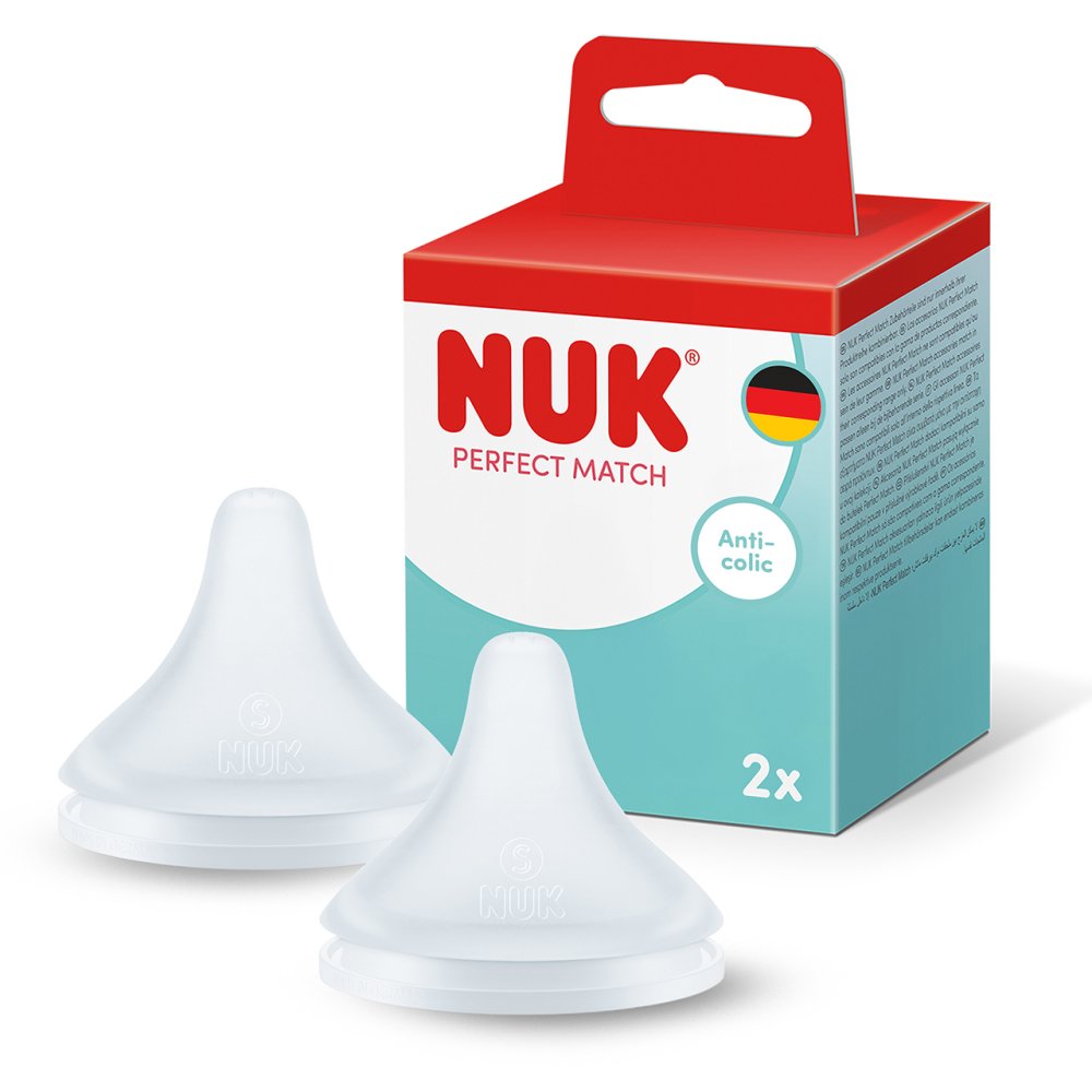 NUK Perfect Match Baby Bottle Teats – Silicone Anti-Colic Feeding Teats Small Flow (2 Pack)