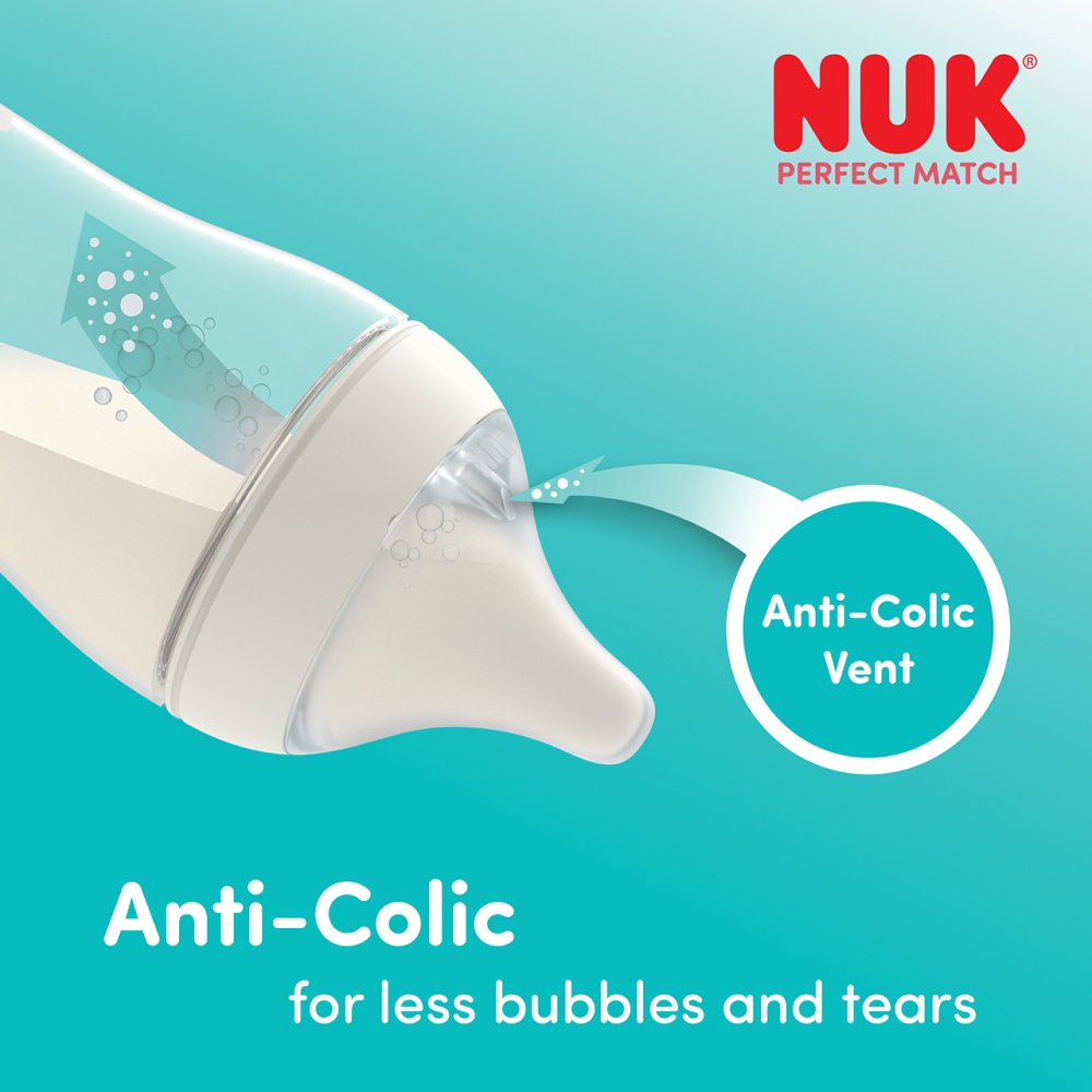 NUK Perfect Match Baby Bottle Teats – Silicone Anti-Colic Feeding Teats Small Flow (2 Pack)