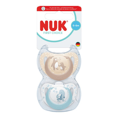 NUK First Choice Baby Dummies 0–6 Months – Orthodontic Silicone Soothers (2 Pack)