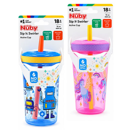 Nuby Sip It Swirler Cup – Weighted Straw Sippy Cup with Handles | 8oz | 6 Months+