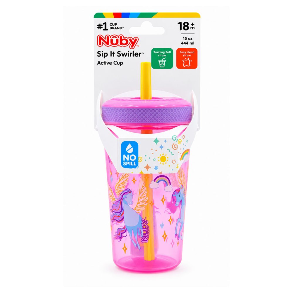 Nuby Sip It Swirler Cup – Weighted Straw Sippy Cup with Handles | 8oz | 6 Months+