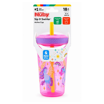Nuby Sip It Swirler Cup – Weighted Straw Sippy Cup with Handles | 8oz | 6 Months+