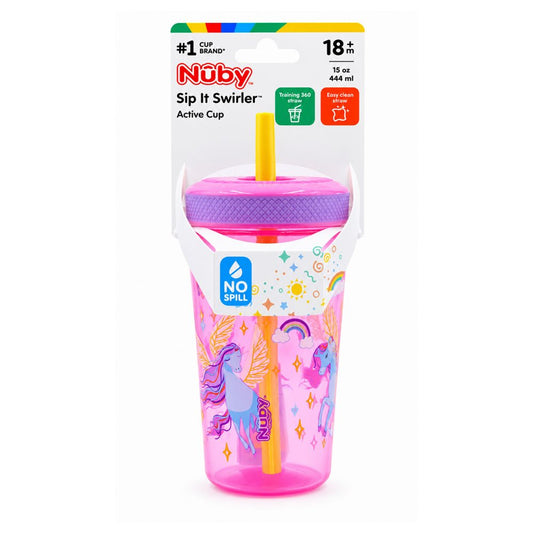 Nuby Sip It Swirler Cup – Weighted Straw Sippy Cup with Handles | 8oz | 6 Months+