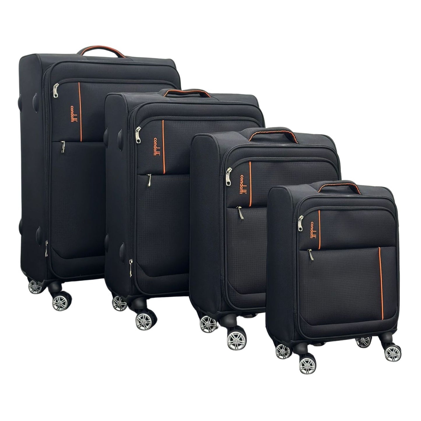 Condotti Apollo 4 Piece Suitcase Set – Black & Charcoal - 22” 24” 28” 32” Spinner Luggage
