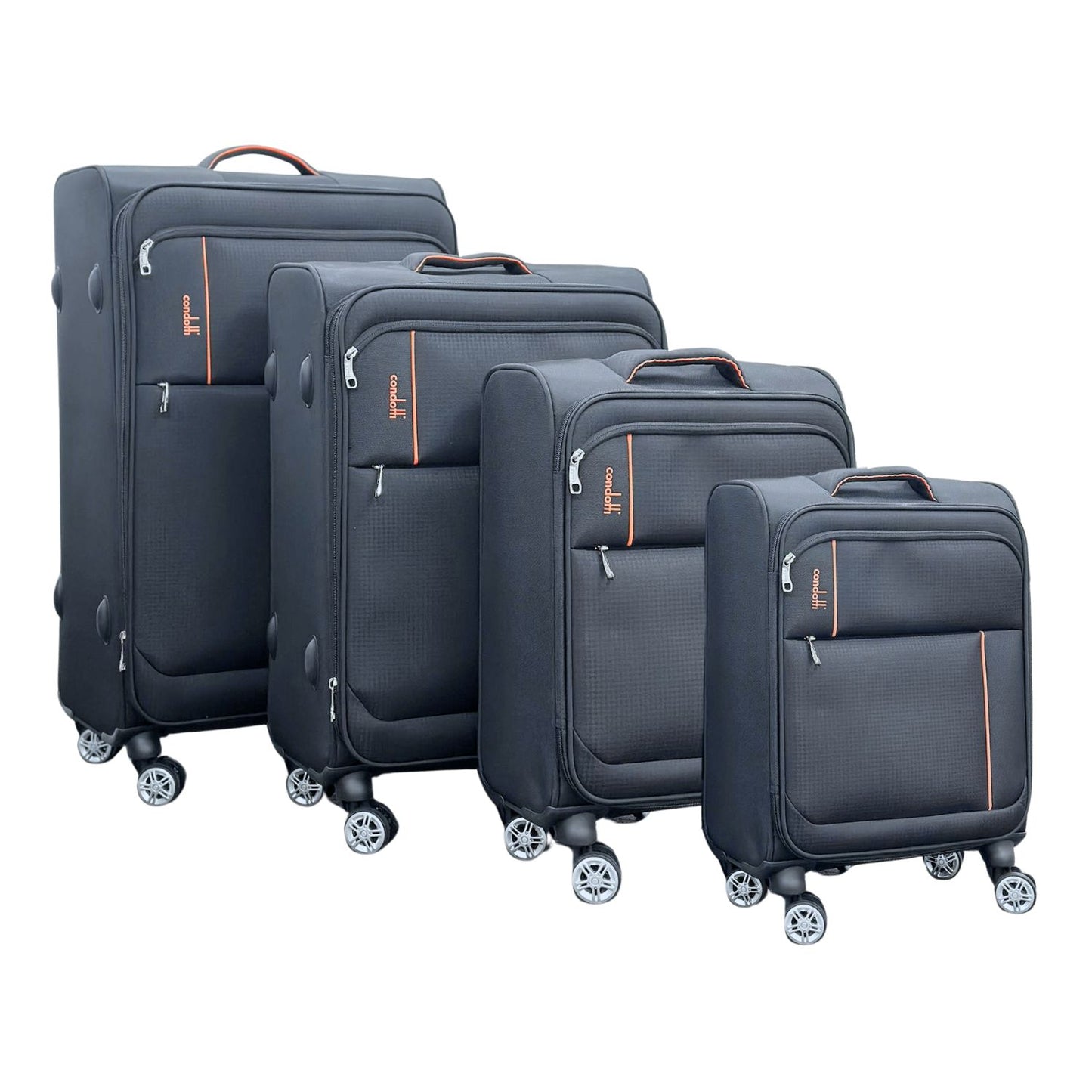 Condotti Apollo 4 Piece Suitcase Set – Black & Charcoal - 22” 24” 28” 32” Spinner Luggage