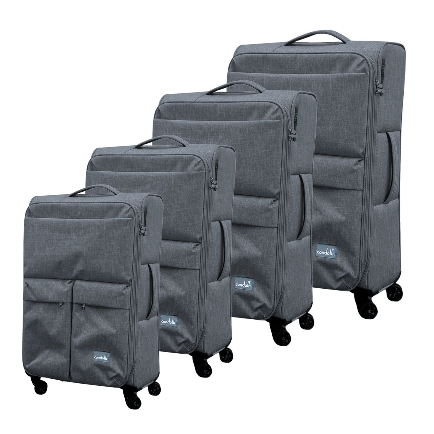 Condotti Pioneer 4 Piece Suitcase Set - 22", 24", 28", 32" Soft Shell Spinner Luggage