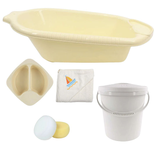 Junior Joy Baby Bath Time Essentials Bundle-Baby Bath Robe-Cream – 5 Piece Set