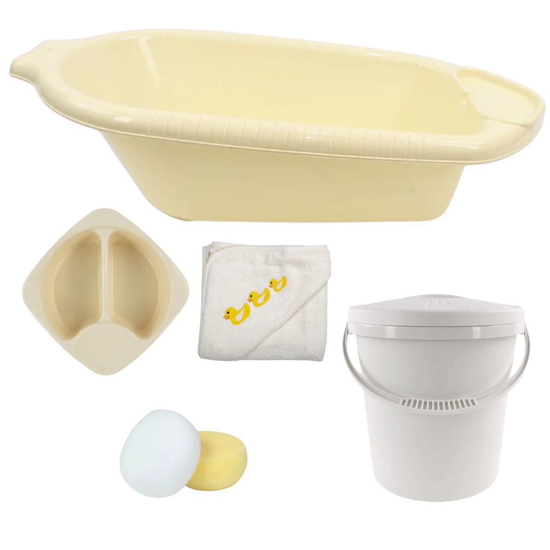 Junior Joy Baby Bath Time Essentials Bundle-Baby Bath Robe-Cream – 5 Piece Set