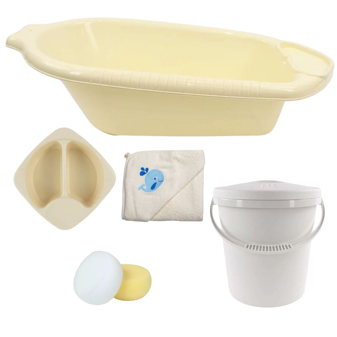 Junior Joy Baby Bath Time Essentials Bundle-Baby Bath Robe-Cream – 5 Piece Set