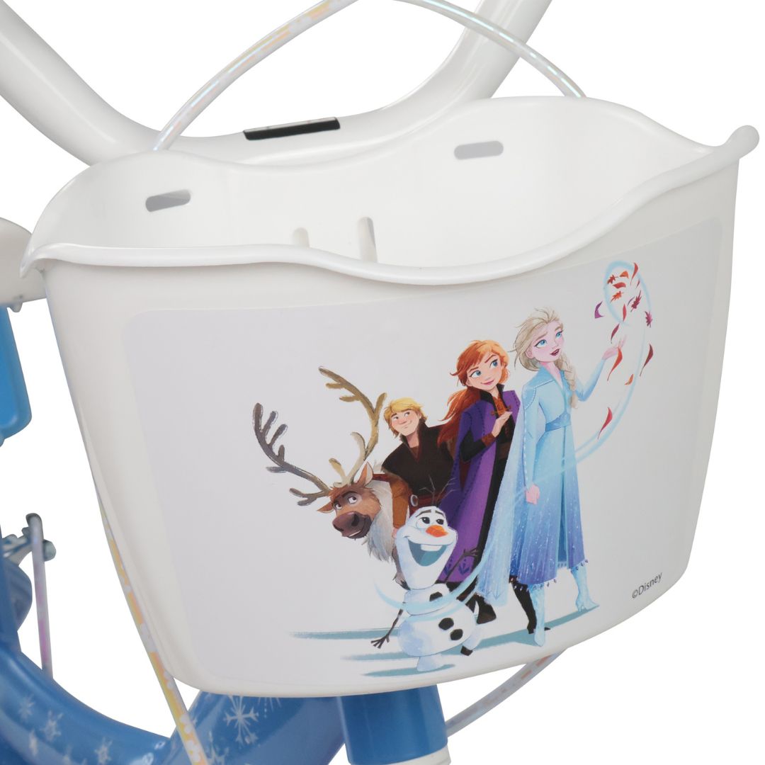 Disney Frozen 14" Kids Bike with Stabilisers, Front Basket & Doll Carrier – Blue