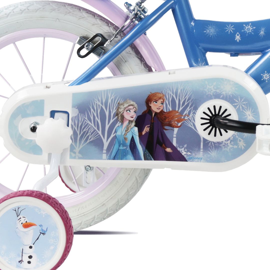 Disney Frozen 14" Kids Bike with Stabilisers, Front Basket & Doll Carrier – Blue