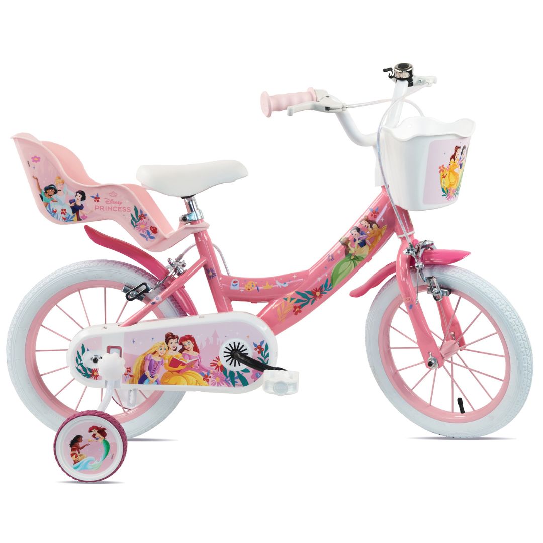 Disney Princess 14" Girls Bike with Stabilisers, Front Basket & Doll Carrier