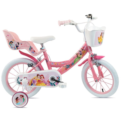 Disney Princess 14" Girls Bike with Stabilisers, Front Basket & Doll Carrier