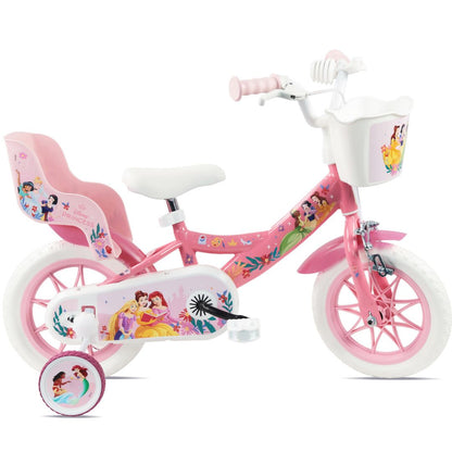 Disney Princess 12" Girls Bike with Stabilisers, Front Basket & Dolly Seat – Pink