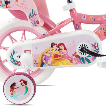 Disney Princess 12" Girls Bike with Stabilisers, Front Basket & Dolly Seat – Pink