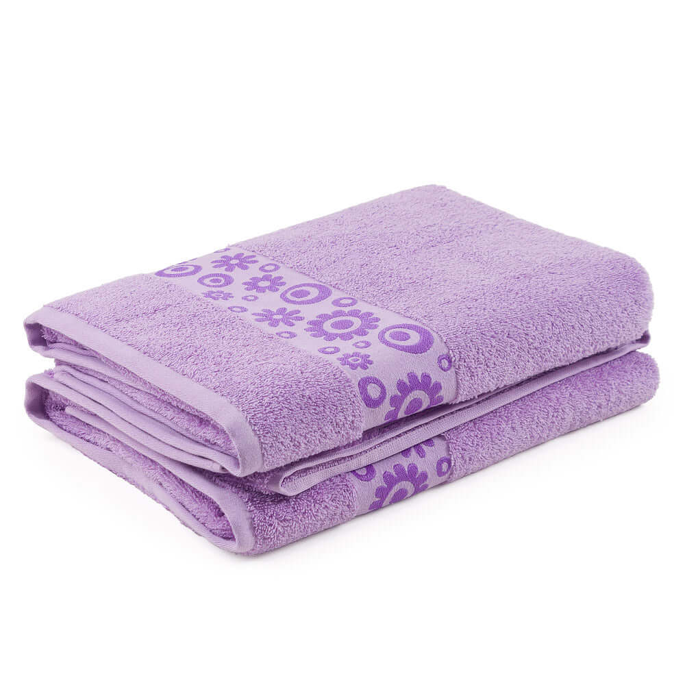 Floral Combed Cotton Bath Towels – Ultra-Soft & Highly Absorbent | 100% Cotton Jacquard, 500GSM (2 Pack)