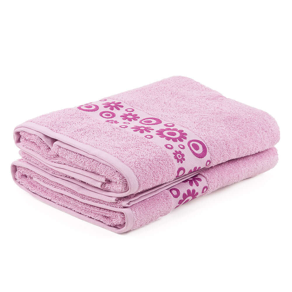 Floral Combed Cotton Bath Towels – Ultra-Soft & Highly Absorbent | 100% Cotton Jacquard, 500GSM (2 Pack)