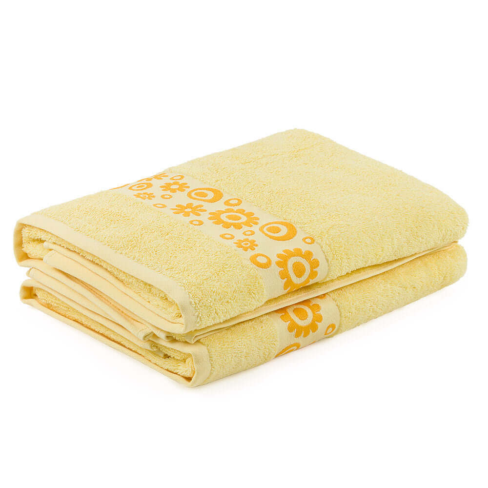 Floral Combed Cotton Bath Towels – Ultra-Soft & Highly Absorbent | 100% Cotton Jacquard, 500GSM (2 Pack)