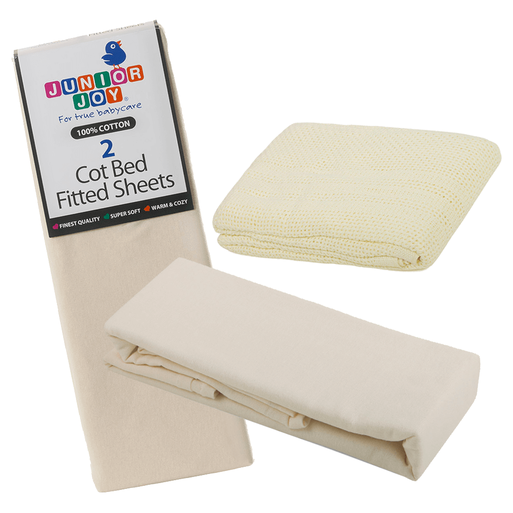 2 Cot Bed Fitted Sheets 2 Flannelette Sheets Cellular Blanket Bundle