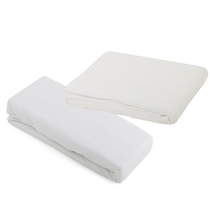 2 Cot Fitted Sheets & Cellular Blanket Bundle